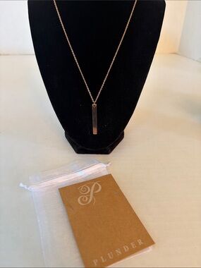 Plunder Rose Gold Minimalist Vertical Bar Pendant Necklace